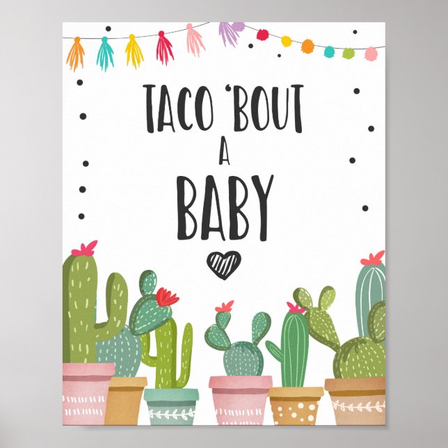 Let's Taco Bout A Baby Cactus Fiesta Table Sign (Front)