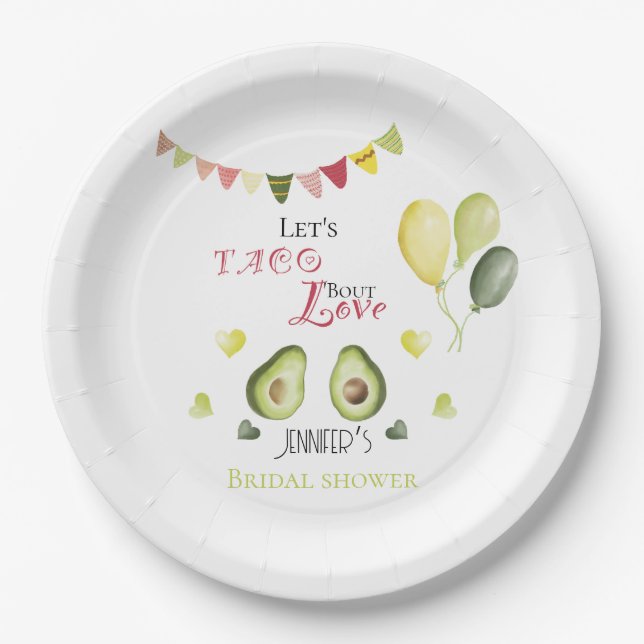Let's Taco Bout Love Bridal Shower Avocado Fiesta Paper Plate (Front)