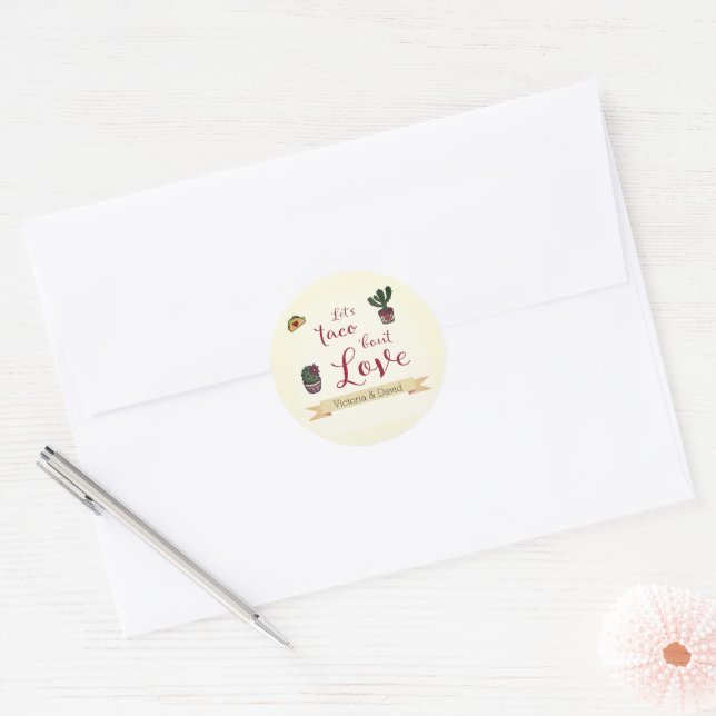 Let's Taco 'bout Love Fiesta Theme Bridal Shower   Classic Round Sticker (Envelope)