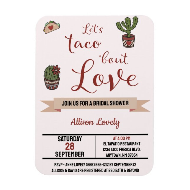 Let's Taco 'bout Love Mexican Theme Bridal Shower  Magnet (Vertical)