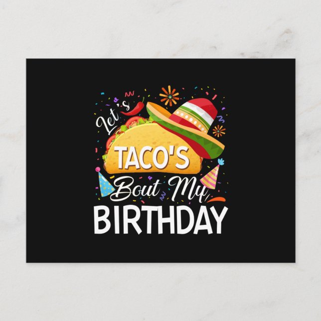 Let's Taco 'Bout My Birthday Cinco De Mayo Tacos Announcement Postcard (Front)
