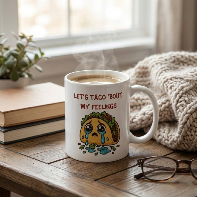 Let's Taco 'Bout My Feelings Funny Crying Taco Coffee Mug (Creator Uploaded)