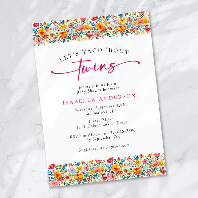 Let's Taco 'Bout Twins Floral Fiesta Baby Shower Invitation (Creator Uploaded)