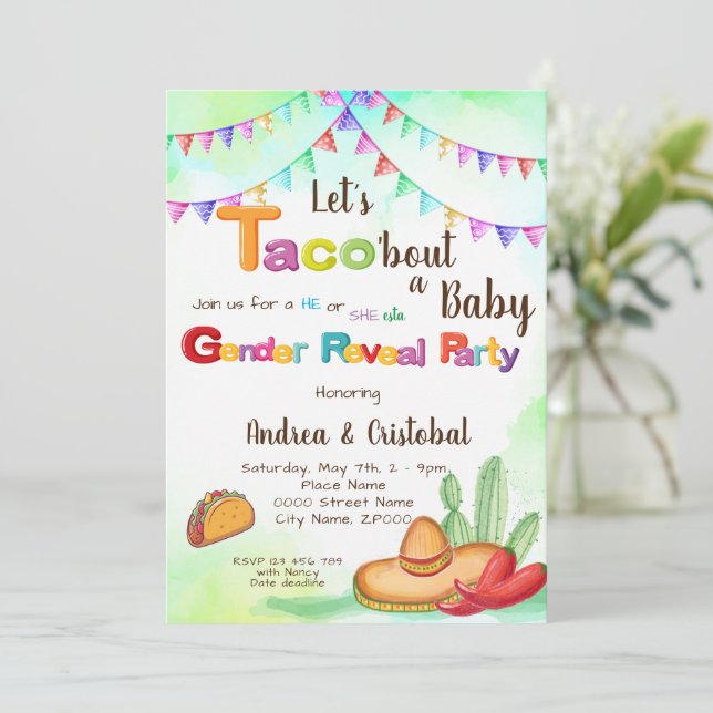 Let's Taco'bout a Baby Fiesta theme Gender Reveal  Invitation (Standing Front)