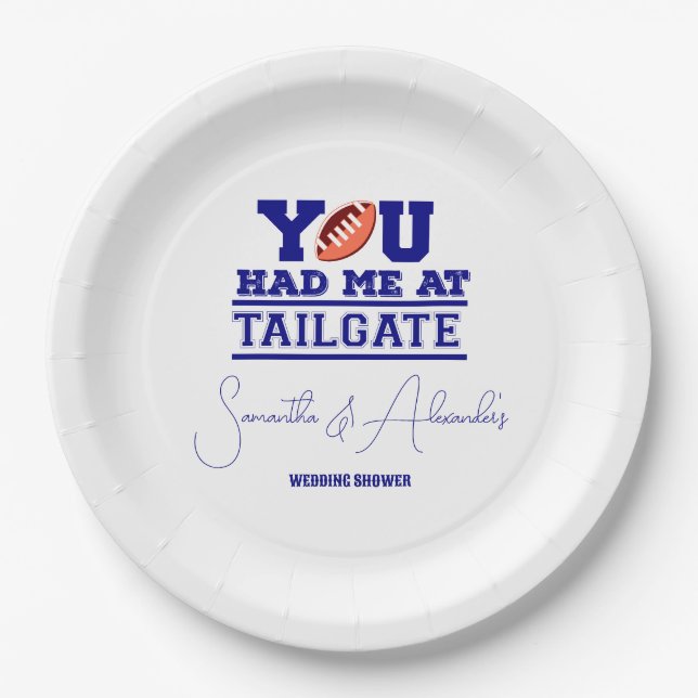 Let's Tailgate Celebrate Blue Bridal Couple Shower Paper Plate (Front)