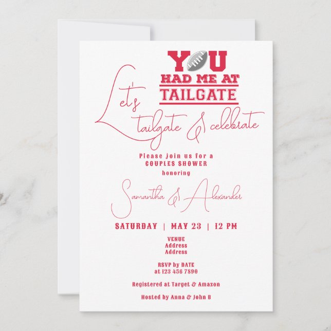 Let's Tailgate & Celebrate Couples Wedding Shower Invitation (Front)