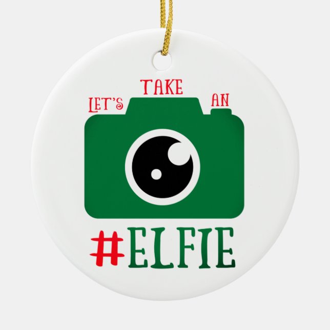 Let's Take An Elfie Santa Cam Funny Christmas Ceramic Ornament (Front)