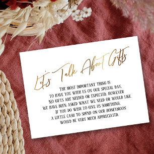 Let's Talk About Gifts Gold Handwriting Wedding Enclosure Card