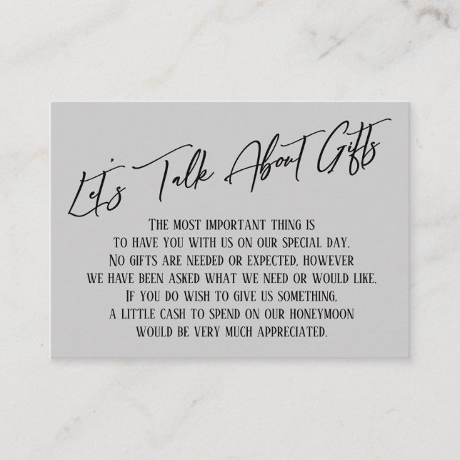 Let's Talk About Gifts Handwriting Light Grey Enclosure Card (Front)