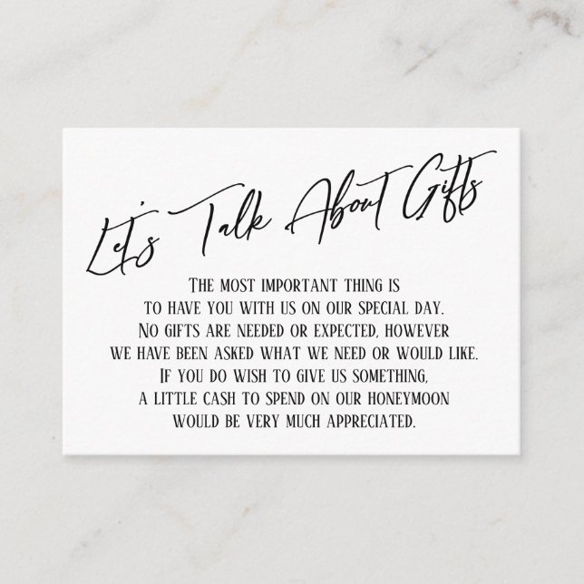 Let's Talk About Gifts Handwriting Wedding Enclosure Card (Front)