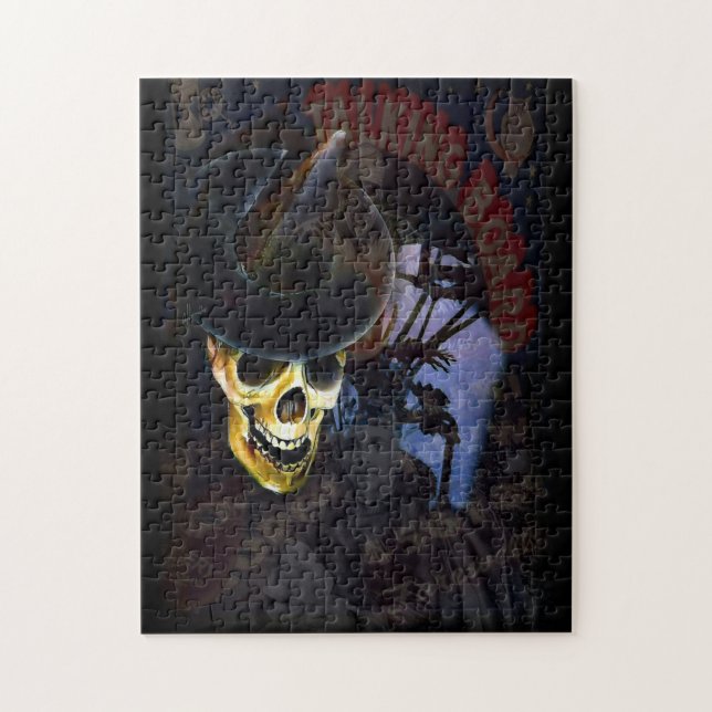 "Let's Talk" Halloween Skeleton Art Jigsaw Puzzle (Vertical)