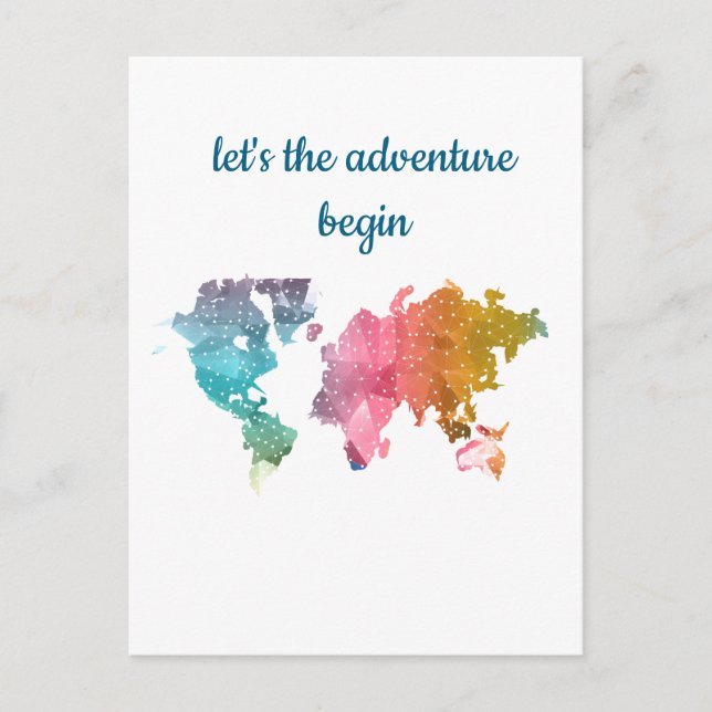 Let's The Adventure Begin Colourful Geometric Worl Postcard (Front)