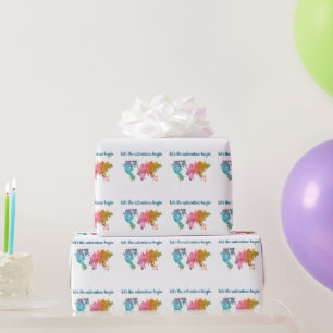 Let's The Adventure Begin Colourful Geometric Worl Wrapping Paper