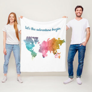 Let's The Adventure Begin Geometric World Map Fleece Blanket