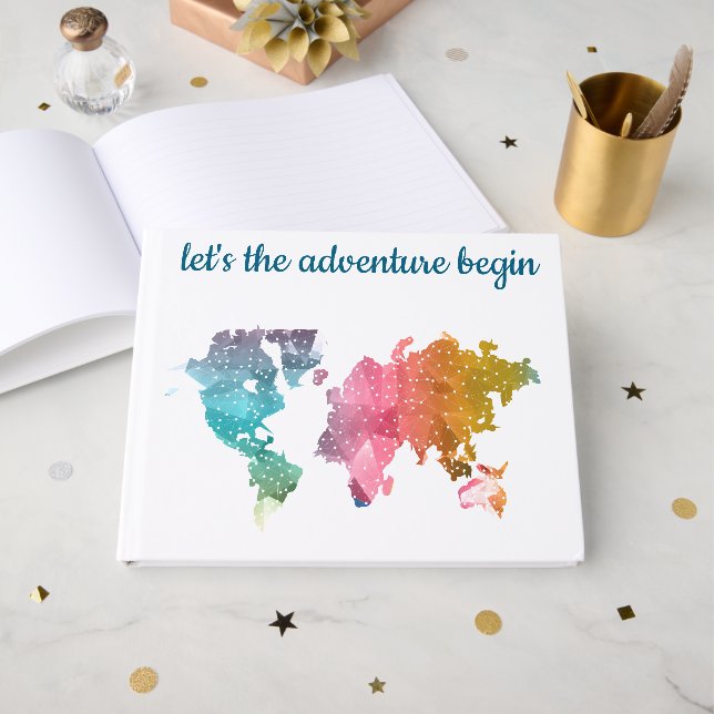 Let's The Adventure Begin Geometric World Map Guest Book (Front Open)