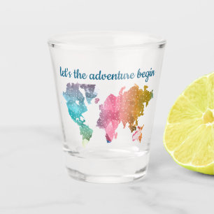 Let's The Adventure Begin Geometric World Map Shot Glass