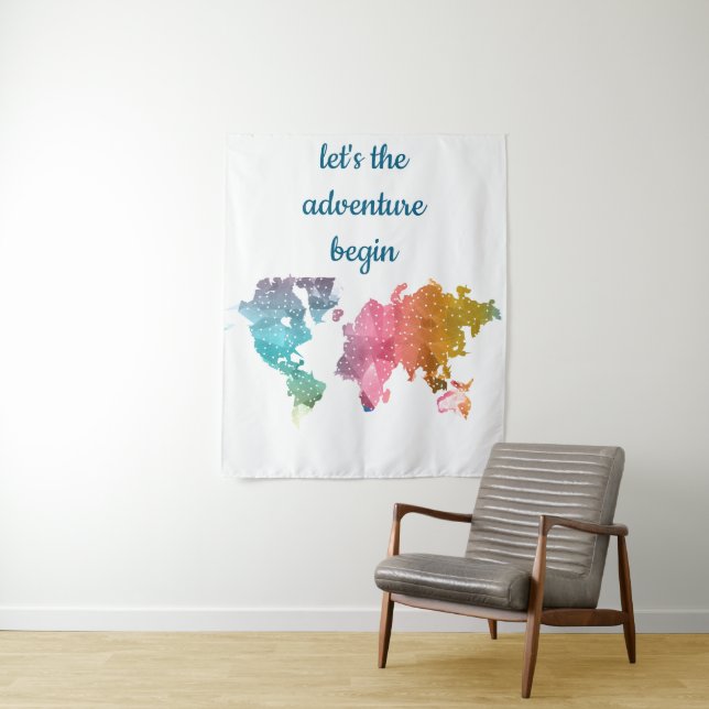 Let's The Adventure Begin Geometric World Map Tapestry (In Situ)