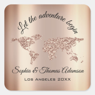 Lets The Adventure Begin Wedding Bridal World Map Square Sticker