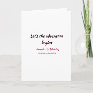 lets the adventure begins 1st birthday pink black card