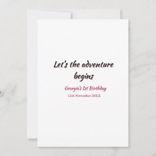 lets the adventure begins 1st birthday pink black invitation