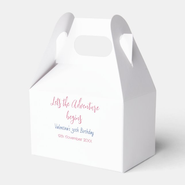 lets the adventure begins 30th birthday add name  favour box (Front Side)