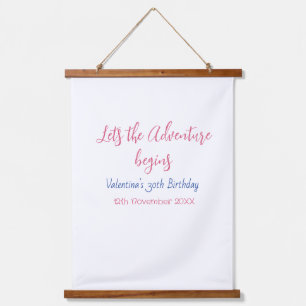 lets the adventure begins 30th birthday add name hanging tapestry