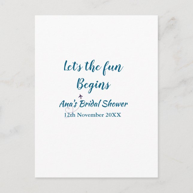lets the adventure begins bridal shower add name d postcard (Front)