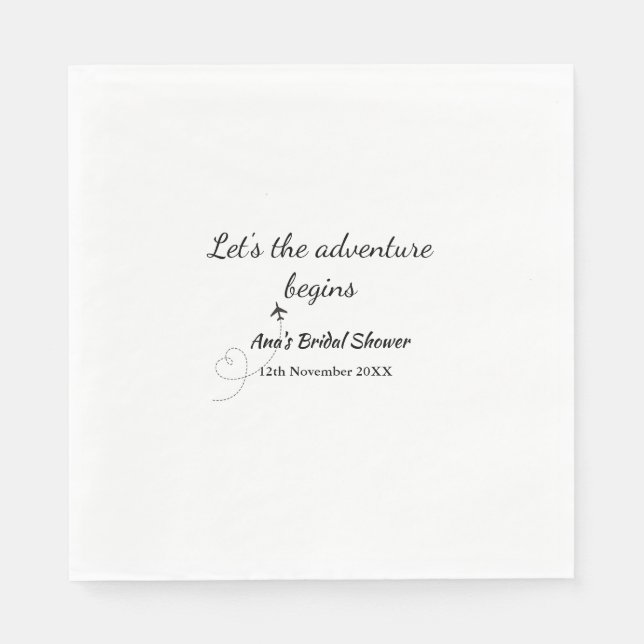 lets the adventure begins bridal shower add name  napkin (Front)