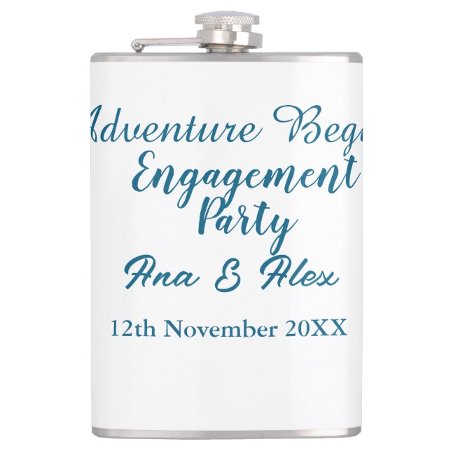 lets the adventure begins engagement party name da hip flask (Front)