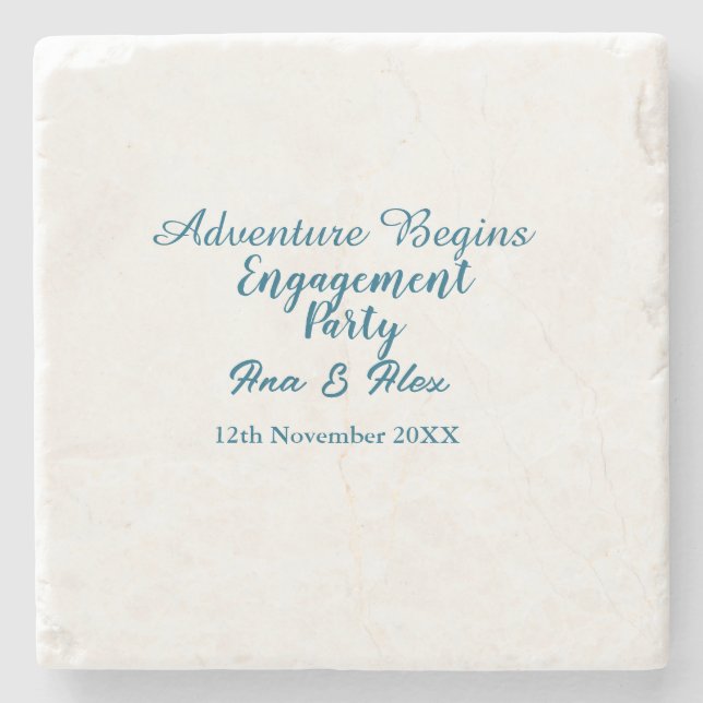lets the adventure begins engagement party name da stone coaster (Front)