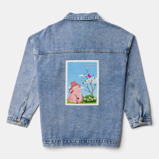 lets the dream-  pig quote denim jacket (Back)