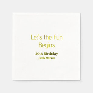 lets the fun begins 20th birthday yellow blue edit napkin