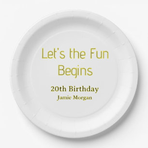 lets the fun begins 20th birthday yellow blue edit paper plate