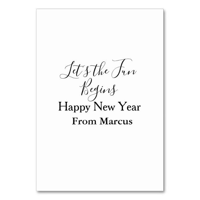 lets the fun begins happy new year name year simpl table number (Front)