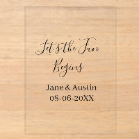 lets the fun begins wedding couple name date simpl
