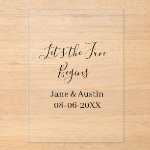 lets the fun begins wedding couple name date simpl acrylic invitations