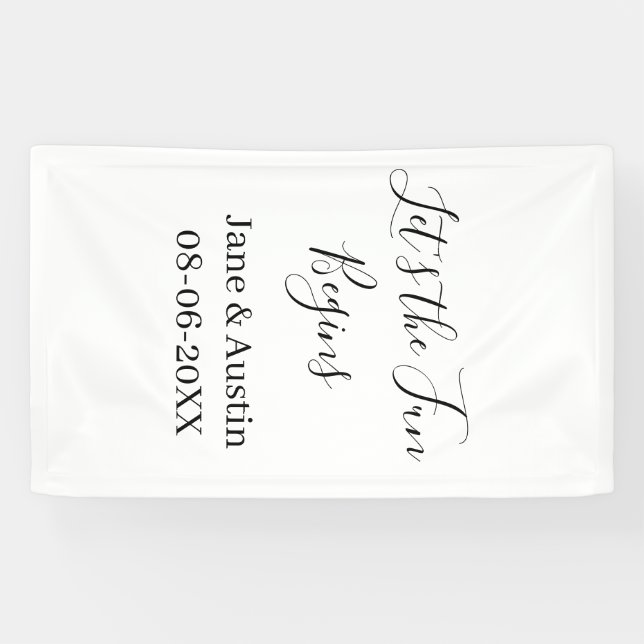 lets the fun begins wedding couple name date simpl banner (Horizontal)