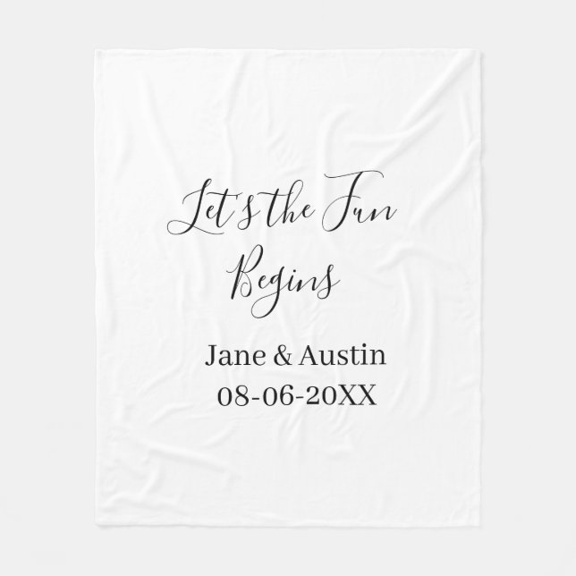 lets the fun begins wedding couple name date simpl fleece blanket (Front)