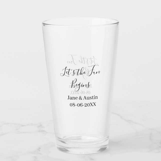 lets the fun begins wedding couple name date simpl glass (Front)