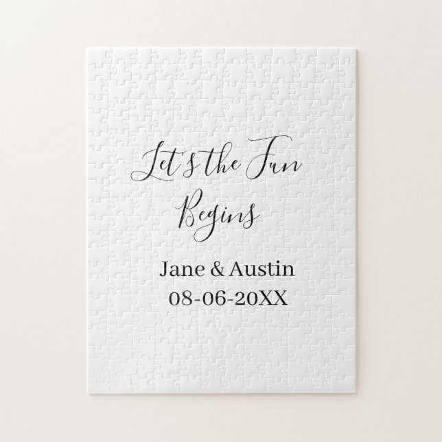 lets the fun begins wedding couple name date simpl jigsaw puzzle (Vertical)