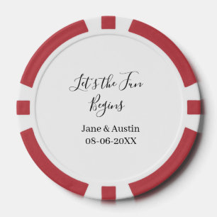 lets the fun begins wedding couple name date simpl poker chips