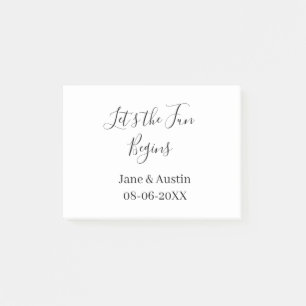 lets the fun begins wedding couple name date simpl post-it notes