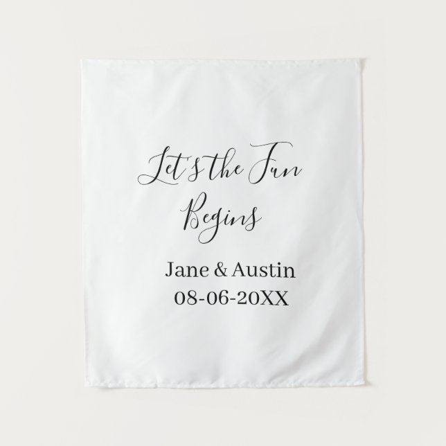 lets the fun begins wedding couple name date simpl tapestry (Front)