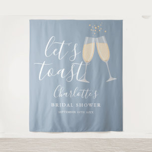 Let's Toast Bridal Shower Dusty Blue Backdrop Tapestry