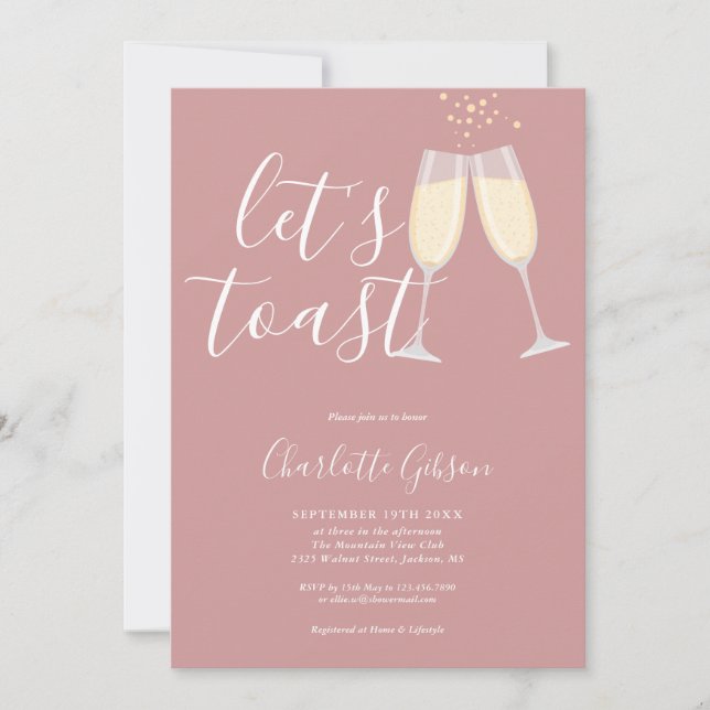 Let's Toast Bridal Shower Dusty Rose Pink QR Code Invitation (Front)