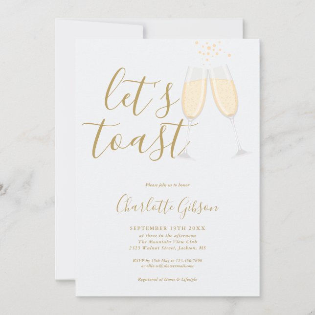 Let's Toast Bridal Shower Gold QR Code Invitation (Front)