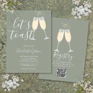 Let's Toast Bridal Shower Sage Green QR Code Invitation