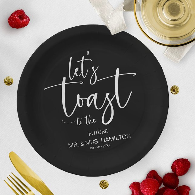 Let's Toast Chic Calligraphy Engagement Party Paper Plate (Creator Uploaded)