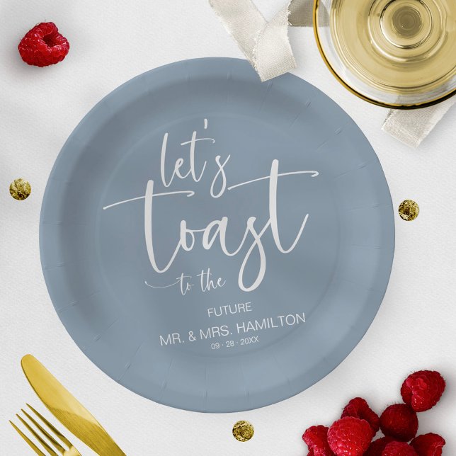 Let's Toast Chic Calligraphy Engagement Party Paper Plate (Creator Uploaded)