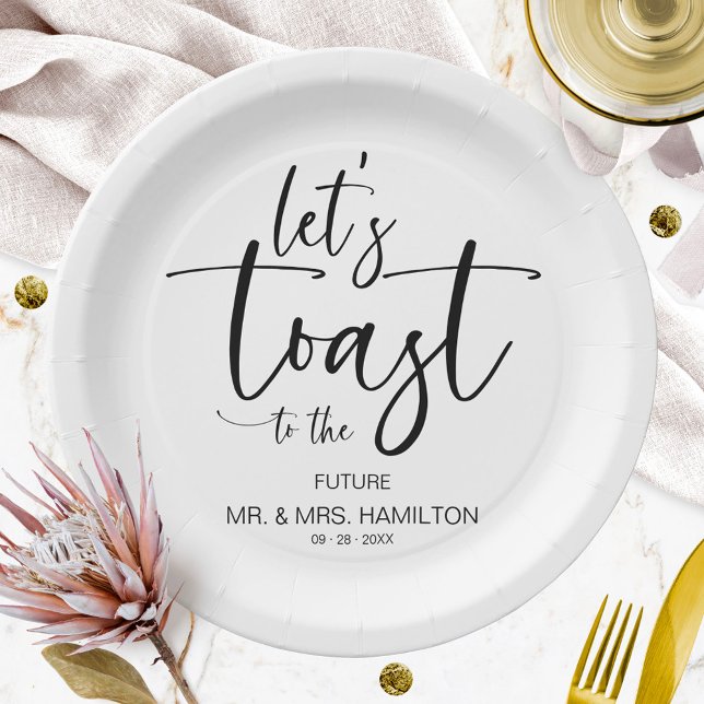 Let's Toast Chic Calligraphy Engagement Party Paper Plate (Creator Uploaded)